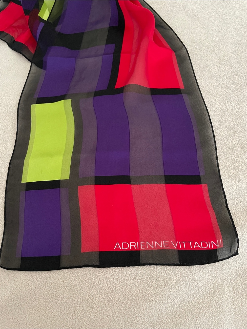 Adrienne Vittadini Sheer Colorblock Silk Scarf - Purple, Red, Lime